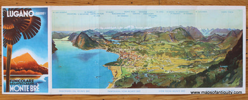 Antique-Map-Panorama-Monte-Bre-Switzerland-1915-Pictorial-Bird's-Eye-View