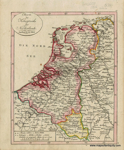 Antique-Map-Charte-des-Konigreichs-der-Niederlande-Kingdom-of-the-Netherlands-Holland-German-Walch-Neuester-Schul-Atlass-1826-1820s-Early-19th-Century-Maps-of-Antiquity