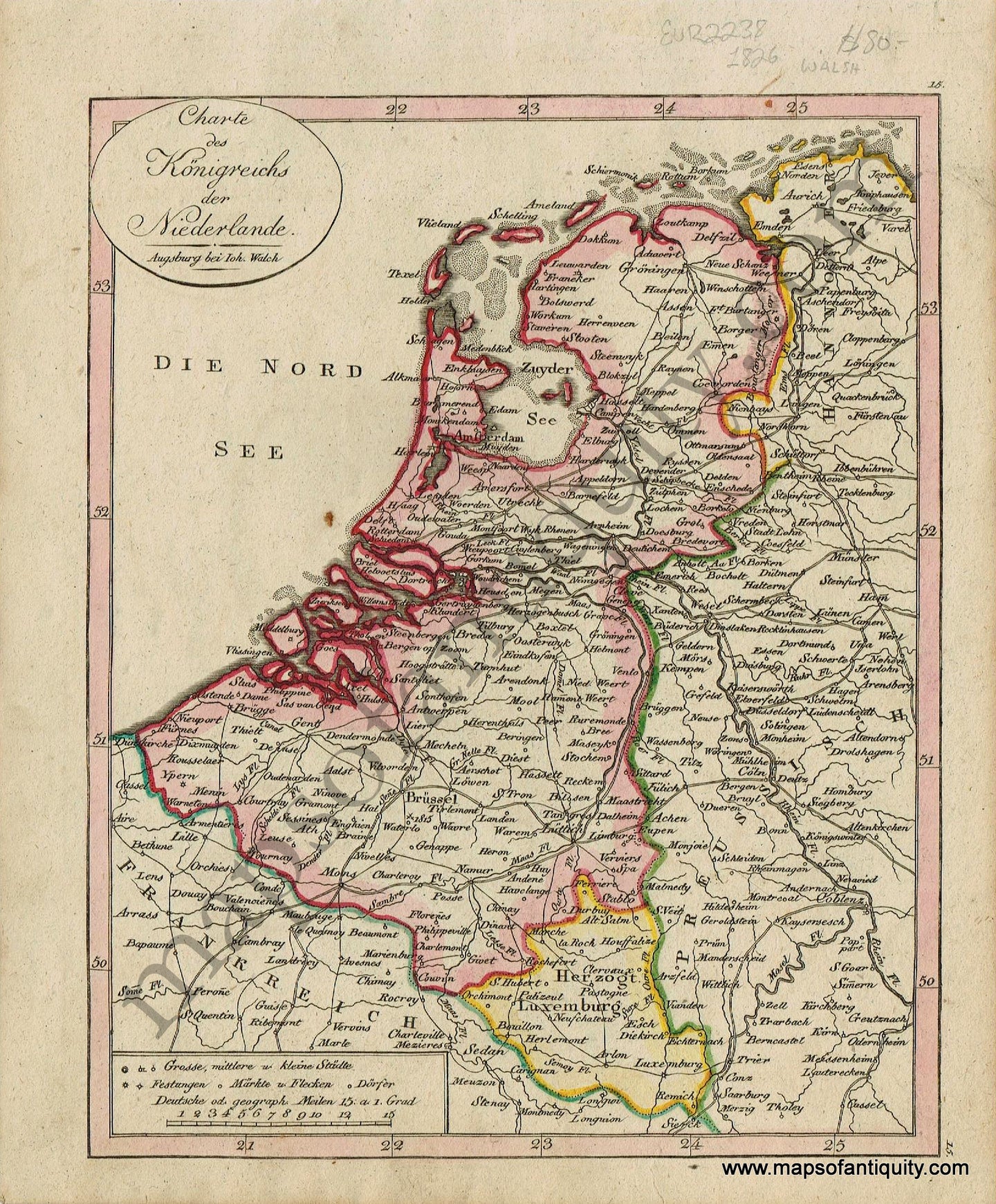 Antique-Map-Charte-des-Konigreichs-der-Niederlande-Kingdom-of-the-Netherlands-Holland-German-Walch-Neuester-Schul-Atlass-1826-1820s-Early-19th-Century-Maps-of-Antiquity