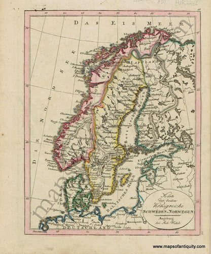 Antique-Map-Karte-der-beiden-Konigreiche-Schweden-u-und-Norwegen-Sweden-Norway-Denmark-Scandinavia-German-Walch-Neuester-Schul-Atlass-1826-1820s-Early-19th-Century-Maps-of-Antiquity