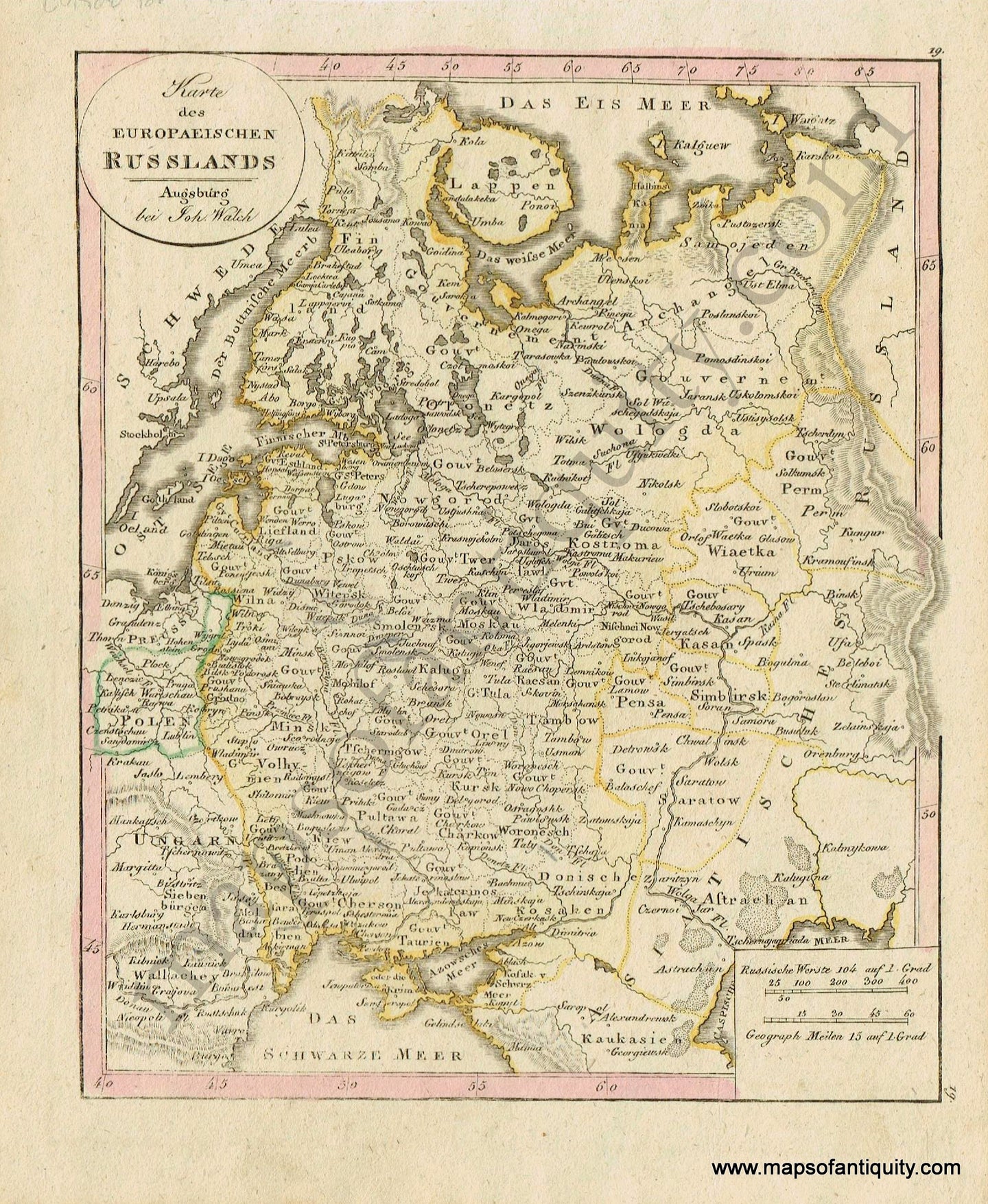 Antique-Map-Karte-des-Europaeischen-Russlands-European-Russia-in-Europe-German-Walch-Neuester-Schul-Atlass-1826-1820s-Early-19th-Century-Maps-of-Antiquity