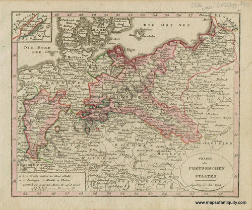 Antique-Map-Charte-des-Preussischen-Staates-Prussian-State-Prussia-German-Walch-Neuester-Schul-Atlass-1826-1820s-Early-19th-Century-Maps-of-Antiquity
