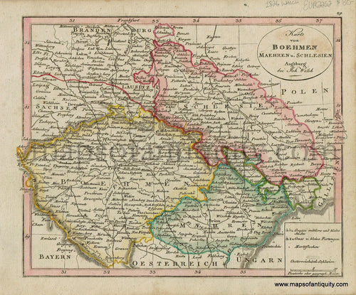 Antique-Karte-von-Boehmen-Maehren-u-Schlesien-Bohemia-Moravia-Silesia-Poland-Czech-Republic-Kingdoms-Germany-German-Walch-Neuester-Schul-Atlass-1826-1820s-Early-19th-Century-Maps-of-Antiquity