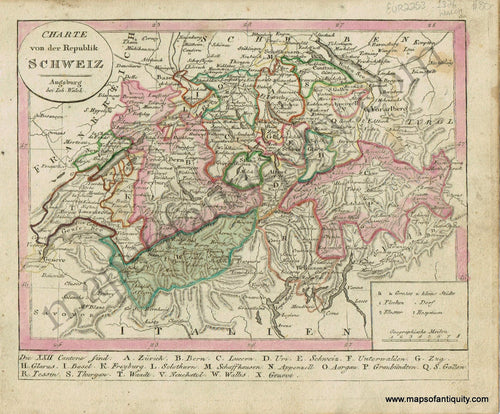 Antique-Charte-von-der-Republik-Schweiz-Republic-of-Switzerland-German-Walch-Neuester-Schul-Atlass-1826-1820s-Early-19th-Century-Maps-of-Antiquity