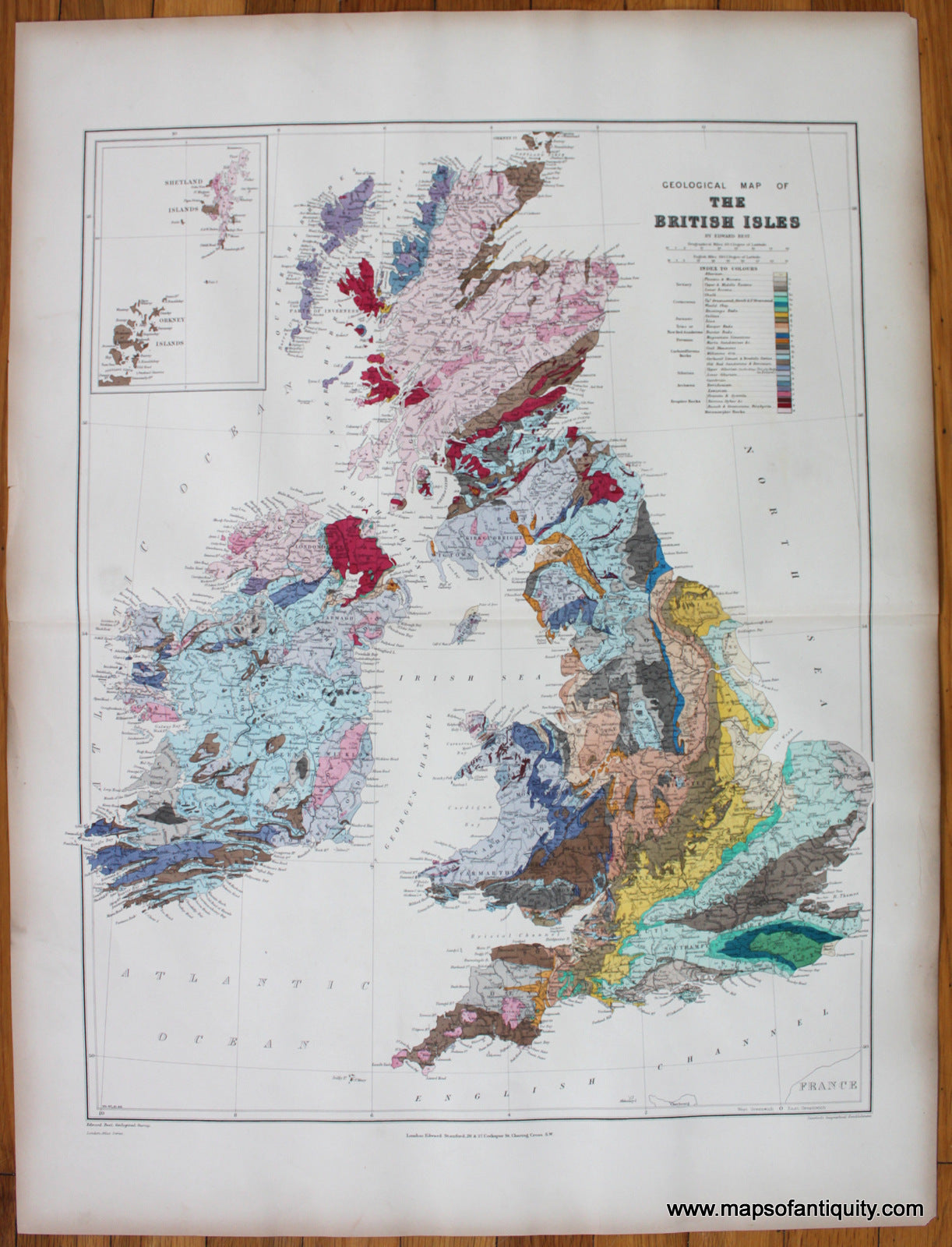 Antique-Geological-Map-of-the-British-Isles-Geology-Edward-Best-Stanford-1894-1890s-1800s-Late-19th-Century-Maps-of-Antiquity