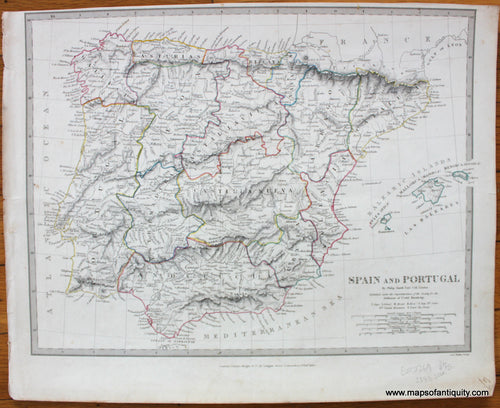 Antique-Map-Spain-and-Portugal-SDUK-Society-for-the-Diffusion-of-Useful-Knowledge-1830-1830s-1800s-Early-Mid-19th-Century-Maps-of-Antiquity