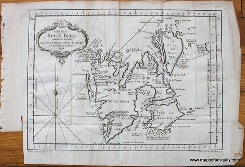 Antique-Map-Carte-du-Spits-Berg-Suivant-les-Hollandois-Svalbard-Spitsbergen-Norway-Scandinavia-French-Bellin-1758-1750s-1700s-Mid-18th-Century-Maps-of-Antiquity