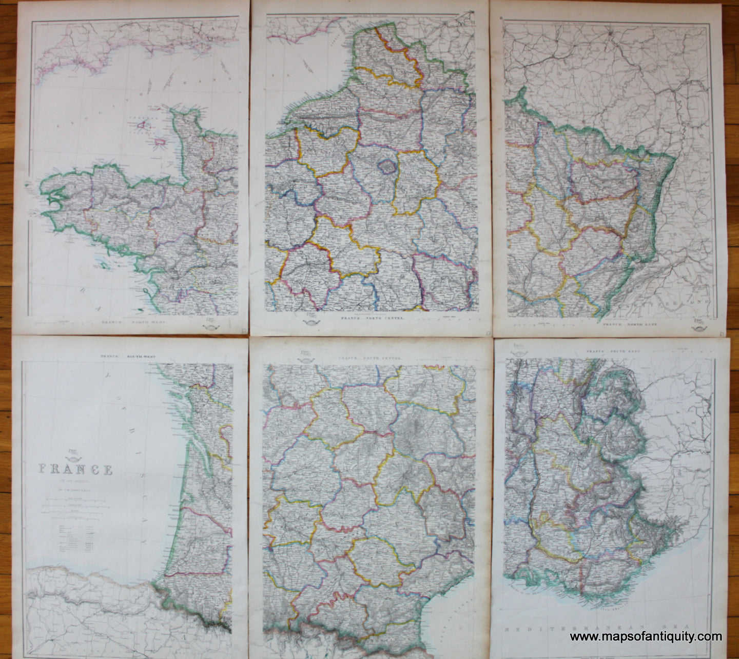Antique-Map-France-Lowry-Weekly-Dispatch-6-six-sheets-1863-1860s-1800s-19th-century-Maps-of-Antiquity
