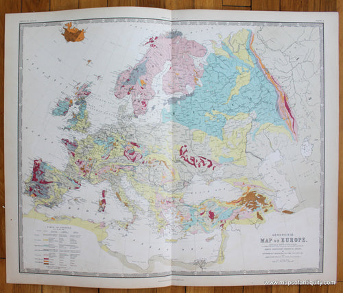 Geological-Map-Europe-Johnston-1856-Antique-Map-1850s-1800s