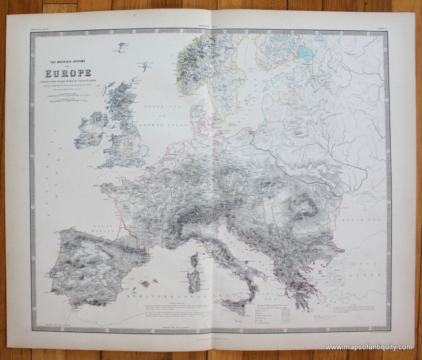 Mountain-Systems-Map-Europe-Johnston-1856-Antique-Map-1850s-1800s