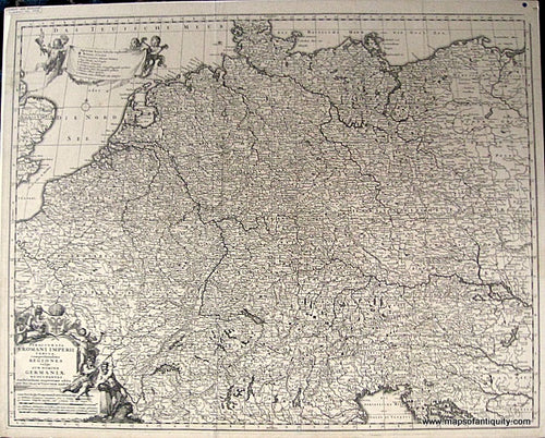 Black-and-White-Antique-Map-Peraccurata-S.-Romani-Imperii-Tabula-comprehendens-Regiones-vulgo-sub-nomine-Germaniae-Nuncupantes-Europe-Germany-c-1696-1709-Nicolas-Visscher-Maps-Of-Antiquity