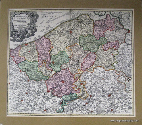 Antique-Hand-Colored-Map-Comitatus-Flandriae-in-omnes-ejusdem-subjacentes-Ditioes-cum-adjacentibus-accuratissime-divissus-sumtibus-Ioh.-Bapt.-Homanni-Europe-Holland-c.-1750-Johann-Baptist-Homann-Maps-Of-Antiquity