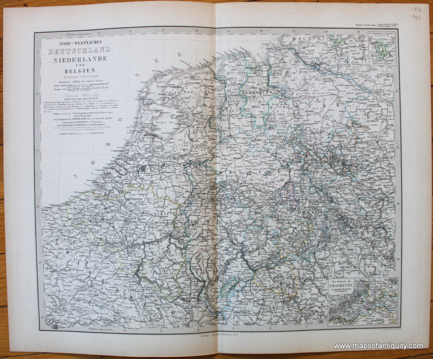 Antique-Map-Nord-Westliches-northewestern-Deutschland-Niederlande-Belgien-Germany-belgium-netherlands-Stieler-1876-1870s-1800s-19th-century-Maps-of-Antiquity