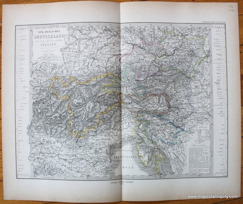 Antique-Map-Deutschland-Europe-Germany-Switzerland-Austria-Italy-Tirol-Schweiz-Sud-Ostliches-Stieler-1876-1870s-1800s-19th-century-Maps-of-Antiquity