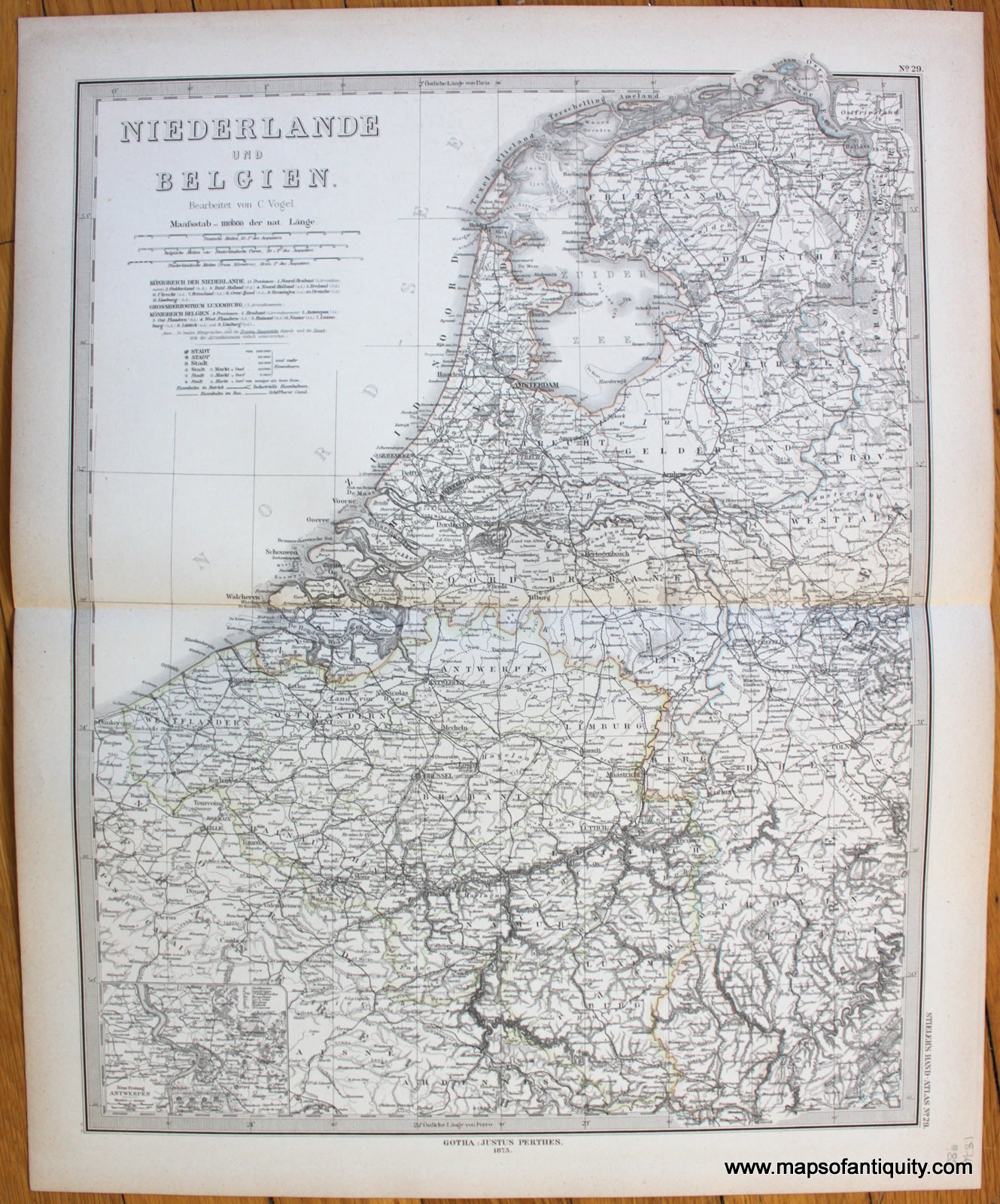 Antique-Map-Niederlande-Belgien-Netherlands-Belgium-Stieler-1876-1870s-1800s-19th-century-Maps-of-Antiquity