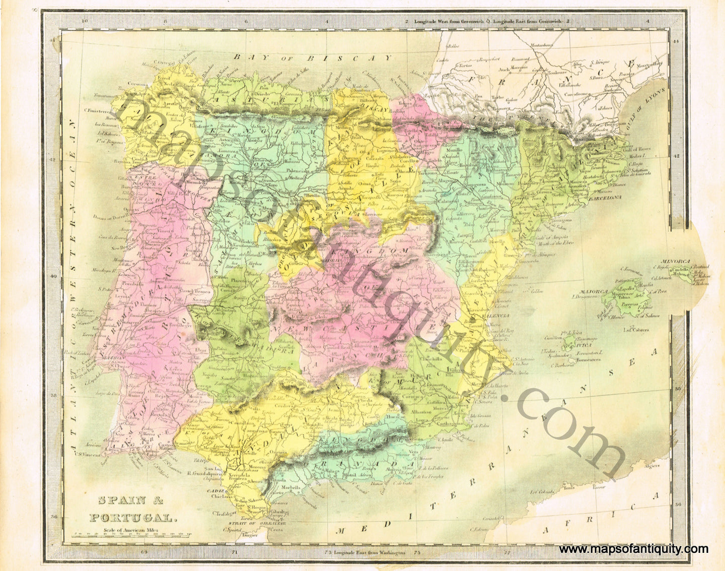 Antique-Hand-Colored-Map-Spain-&-Portugal.-Europe-Spain-and-Portugal-1842-Jeremiah-Greenleaf-Maps-Of-Antiquity