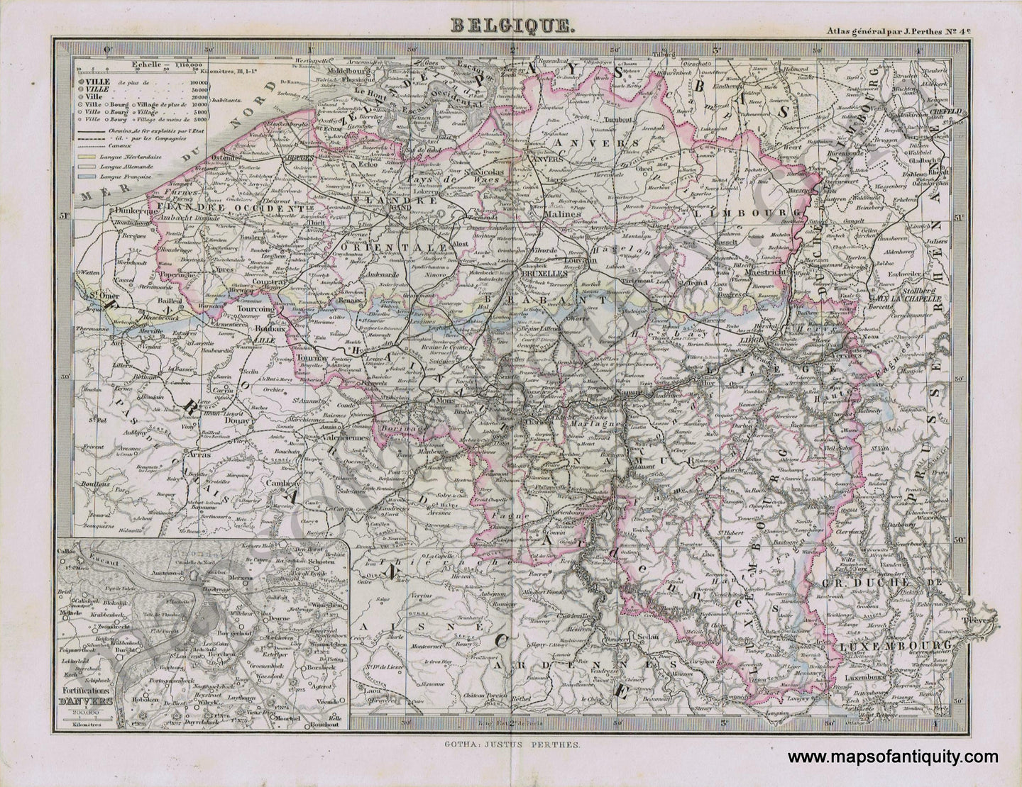 Belgium-Belgique-Perthes-1871-Antique-Map-1870s-1800s-19th-century-Maps-of-Antiquity