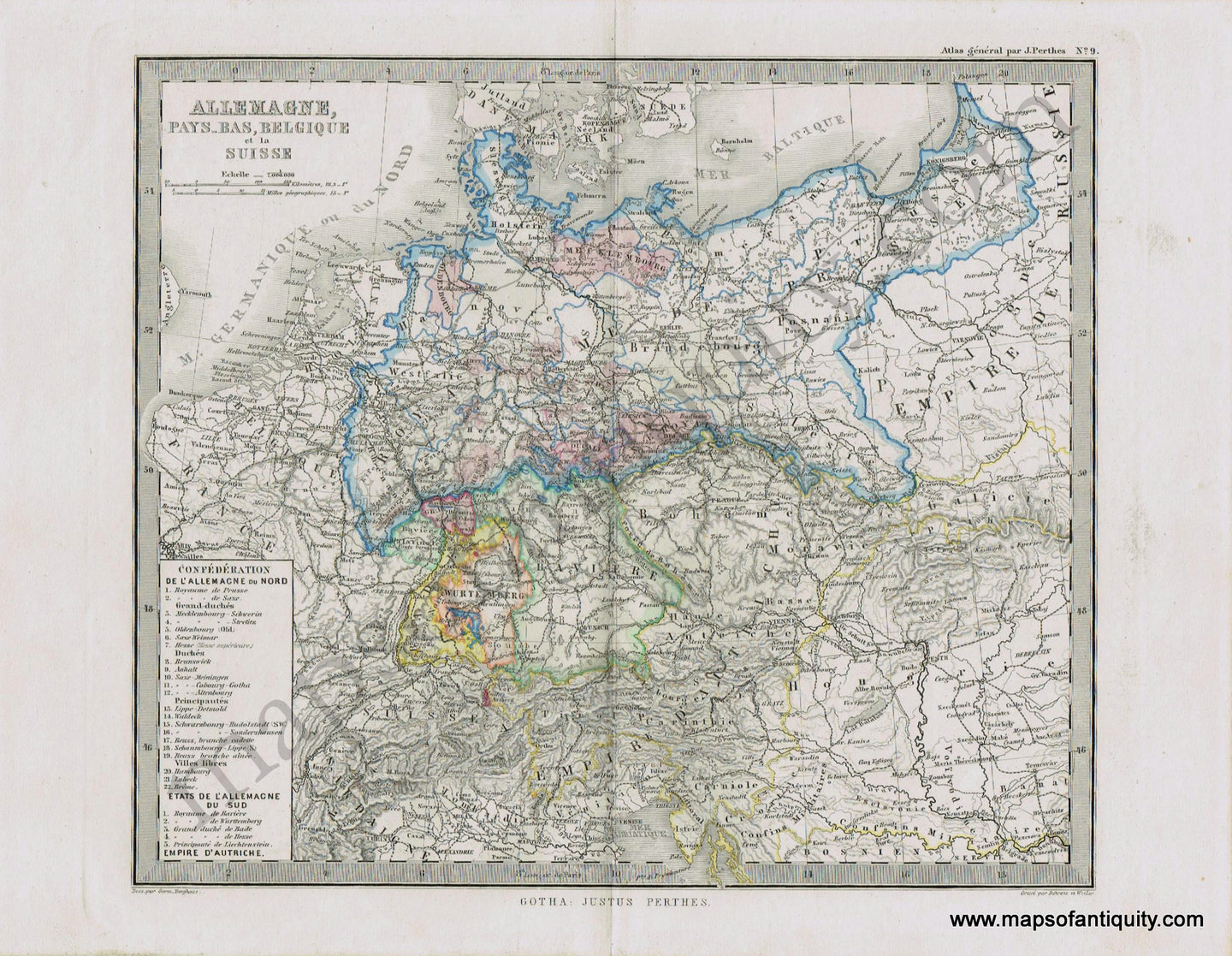 Germany-Etates-de-l'Allemagne-Perthes-1871-Antique-Map-1870s-1800s-19th-century-Maps-of-Antiquity