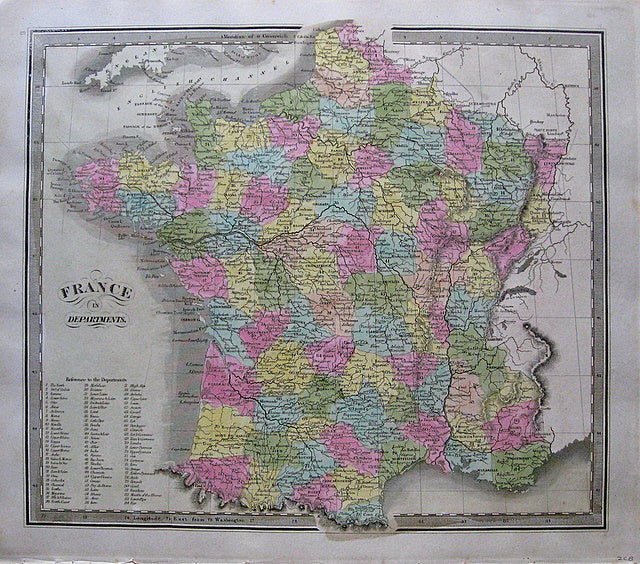 Antique-Hand-Colored-Map-France-in-Departments.-Europe-France-1842-Jeremiah-Greenleaf-Maps-Of-Antiquity