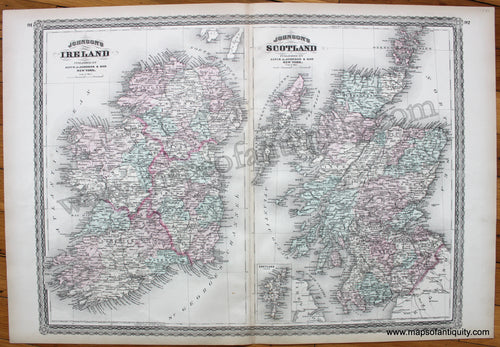 Antique-Map-Ireland-Scotland-Johnson-Browning-1880-1880s-1800s-19th-century-Maps-of-Antiquity