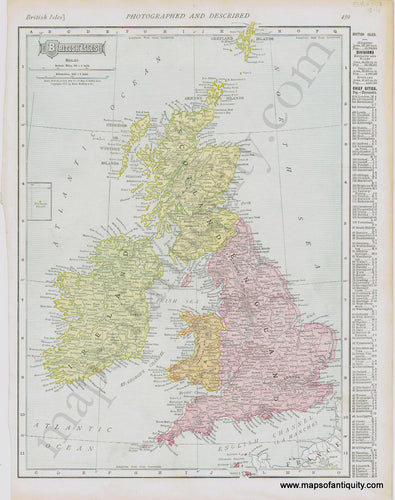 Antique-Map-British-Isles-United-Kingdom-Ireland-Scotland-England-Wales-Rand-McNally-1905-1900s-20th-century-Maps-of-Antiquity