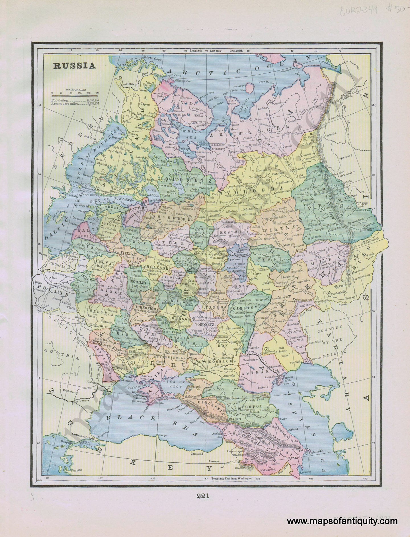 Antique-Printed-Color-Map-Russia-verso:-Principal-Cities-of-the-Old-World-Europe-Russia-in-Europe-1892-Home-Library-&-Supply-Association-Maps-Of-Antiquity