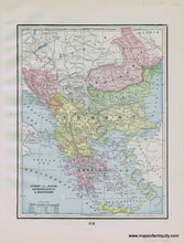 Load image into Gallery viewer, Antique-Printed-Color-Map-Turkey-in-Europe-Greece-Roumania-Servia-&amp;-Montenegro-verso:-Turkish-Empire-in-Europe-and-Asia-Europe-Greece-&amp;-the-Balkans-Turkey-&amp;-the-Mediterranean-1892-Home-Library-&amp;-Supply-Association-Maps-Of-Antiquity
