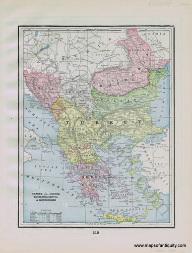 Antique-Printed-Color-Map-Turkey-in-Europe-Greece-Roumania-Servia-&-Montenegro-verso:-Turkish-Empire-in-Europe-and-Asia-Europe-Greece-&-the-Balkans-Turkey-&-the-Mediterranean-1892-Home-Library-&-Supply-Association-Maps-Of-Antiquity