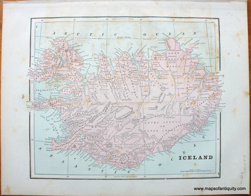 Antique-Printed-Color-Map-Iceland-verso:-Sweden-and-Norway-Europe-Scandinavia-Denmark-&-Iceland--1892-Home-Library-&-Supply-Association-Maps-Of-Antiquity