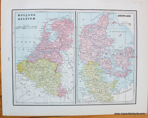 Antique-Map-Holland-And-Belgium-Denmark-Spain-&-Portugal-History-Historical-Home-Library-and-Supply-Association-Pacific-Coast-1892-1890s-1800s-Late-19th-Century-Maps-of-Antiquity-