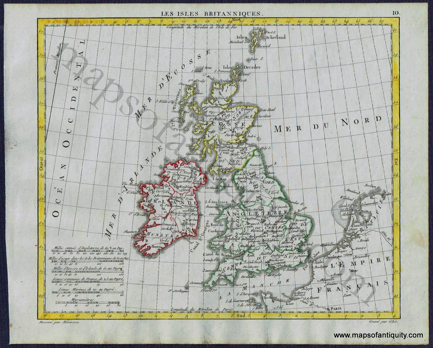 Antique-Map-British-Isles-UK-United-Kingdom-Les-Isles-Britanniques-Herrison-French-1806-1800s-Early-19th-Century-Maps-of-Antiquity