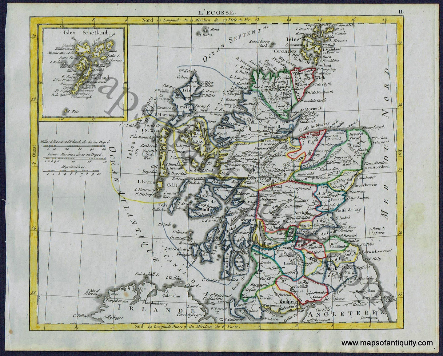 Antique-Map-Scotland-L'Ecosse-Herrison-French-1806-1800s-Early-19th-Century-Maps-of-Antiquity