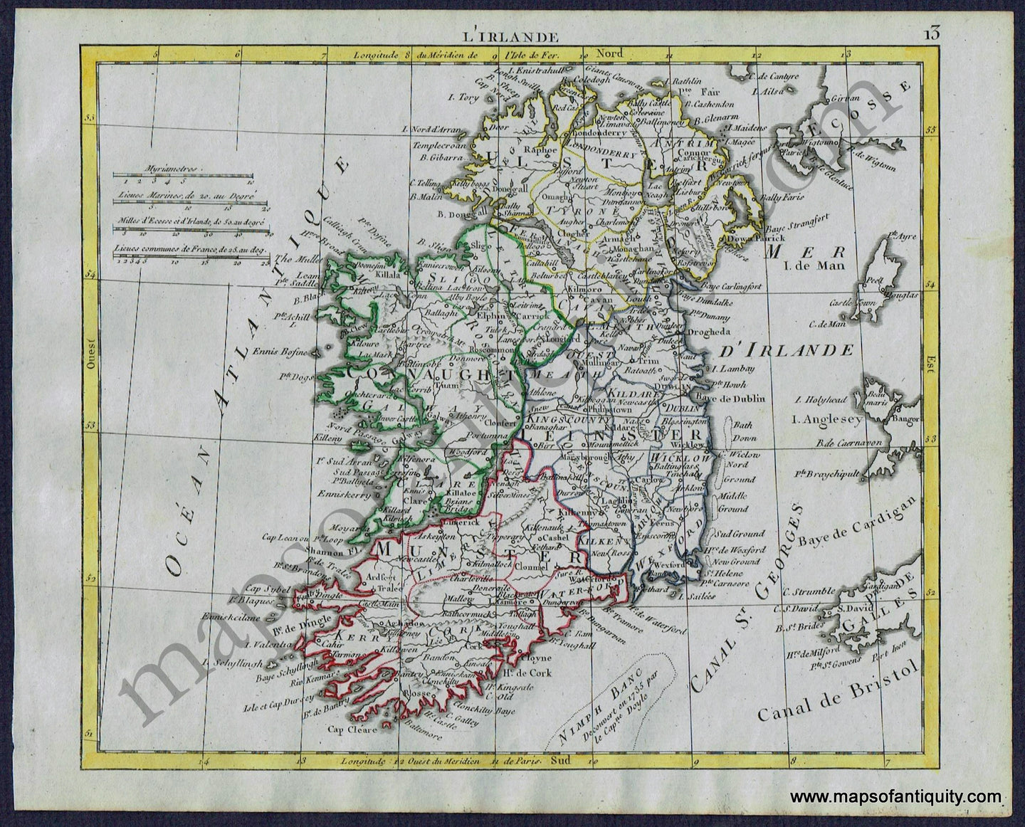 Antique-Map-Ireland-L'Irlande-Herrison-French-1806-1800s-Early-19th-Century-Maps-of-Antiquity