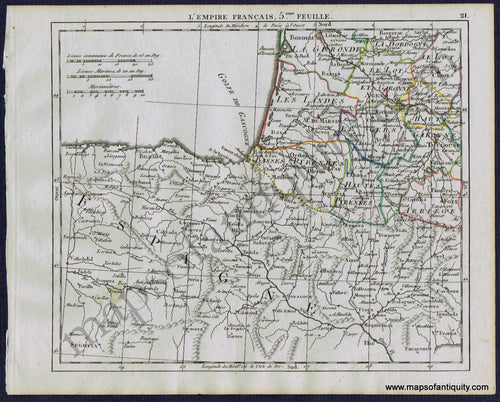 Antique-Map-France-L'Empire-Francais-4-Feuille-Southwest-Southwestern-Coast-Herrison-French-1806-1800s-Early-19th-Century-Maps-of-Antiquity