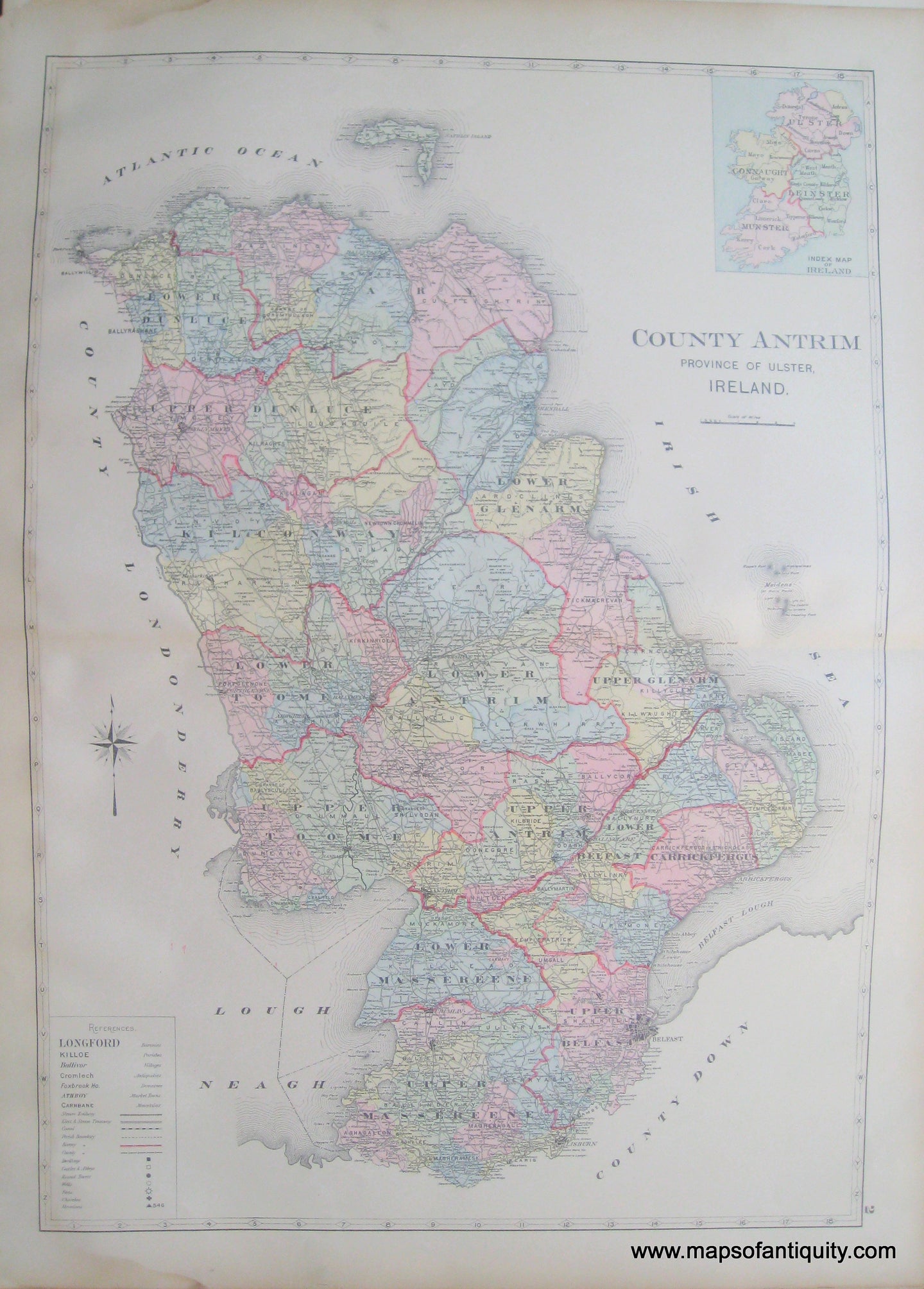 Antique-Map-County-Antrim-Province-of-Ulster-Ireland.-Richards-1901-Maps-Of-Antiquity