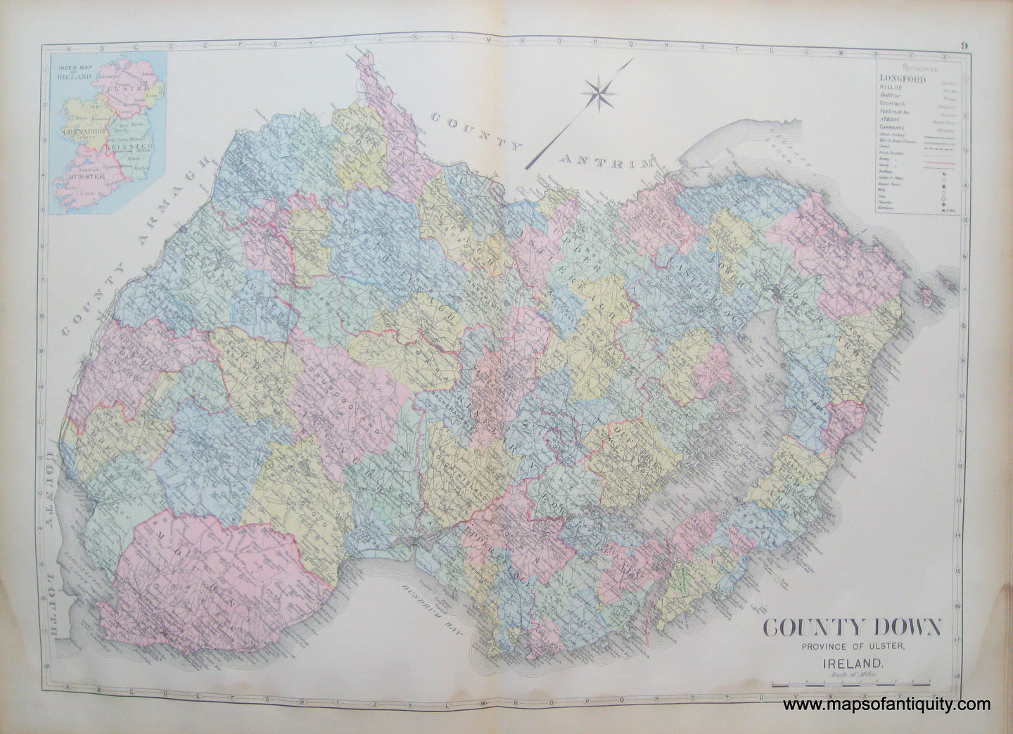 Antique-Map-County-Down-Province-of-Ulster-Ireland.-Richards-1901-Maps-Of-Antiquity