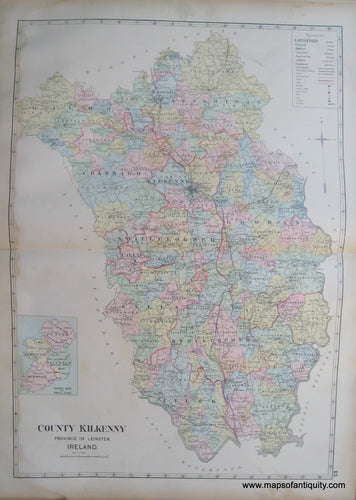 Antique-Map-County-Kilkenny-Province-of-Leinster-Ireland.-Richards-1901-Maps-Of-Antiquity