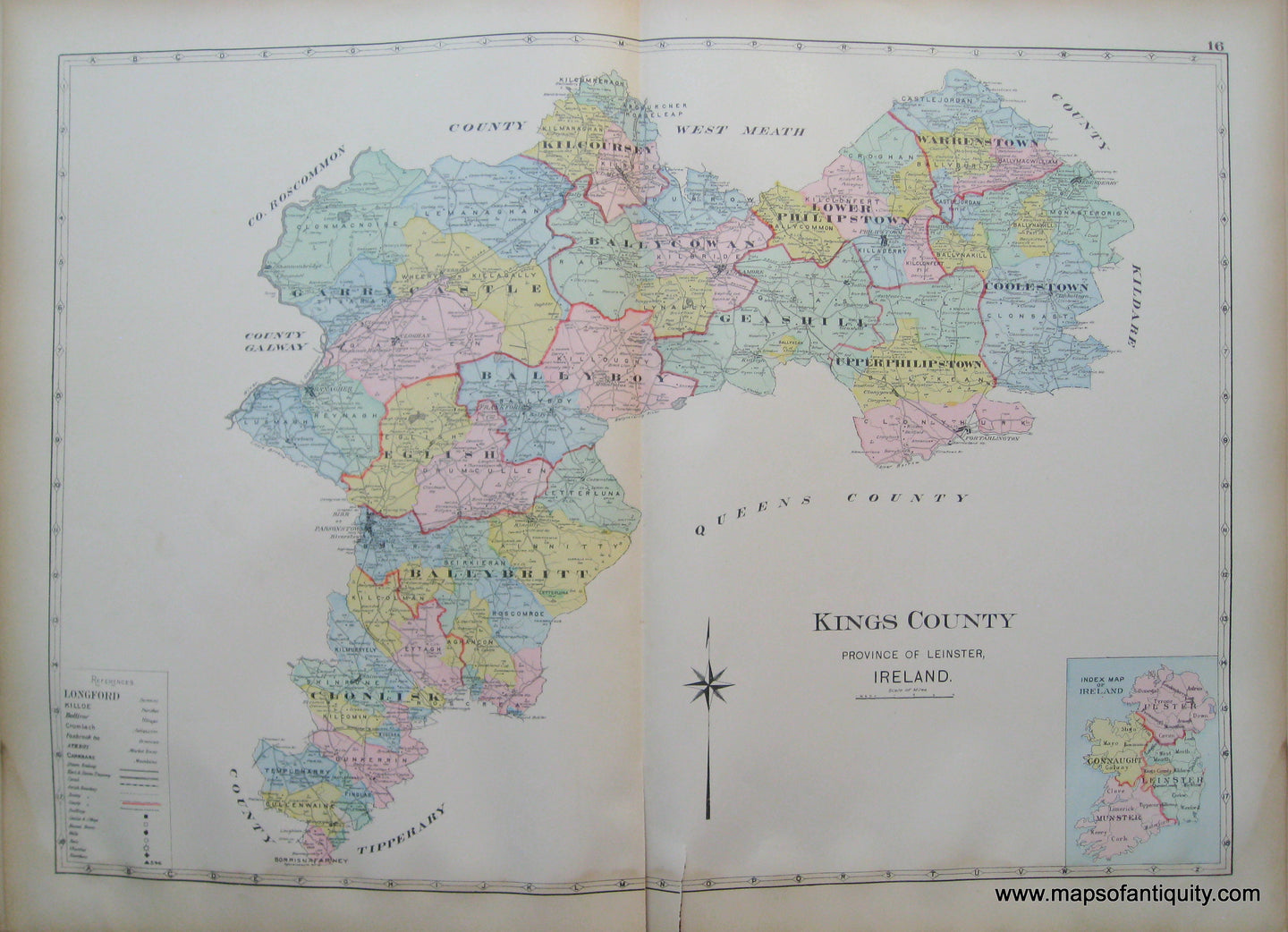 Antique-Map-King's-County-Province-of-Leinster-Ireland.-(Offaly)-Richards-1901-Maps-Of-Antiquity