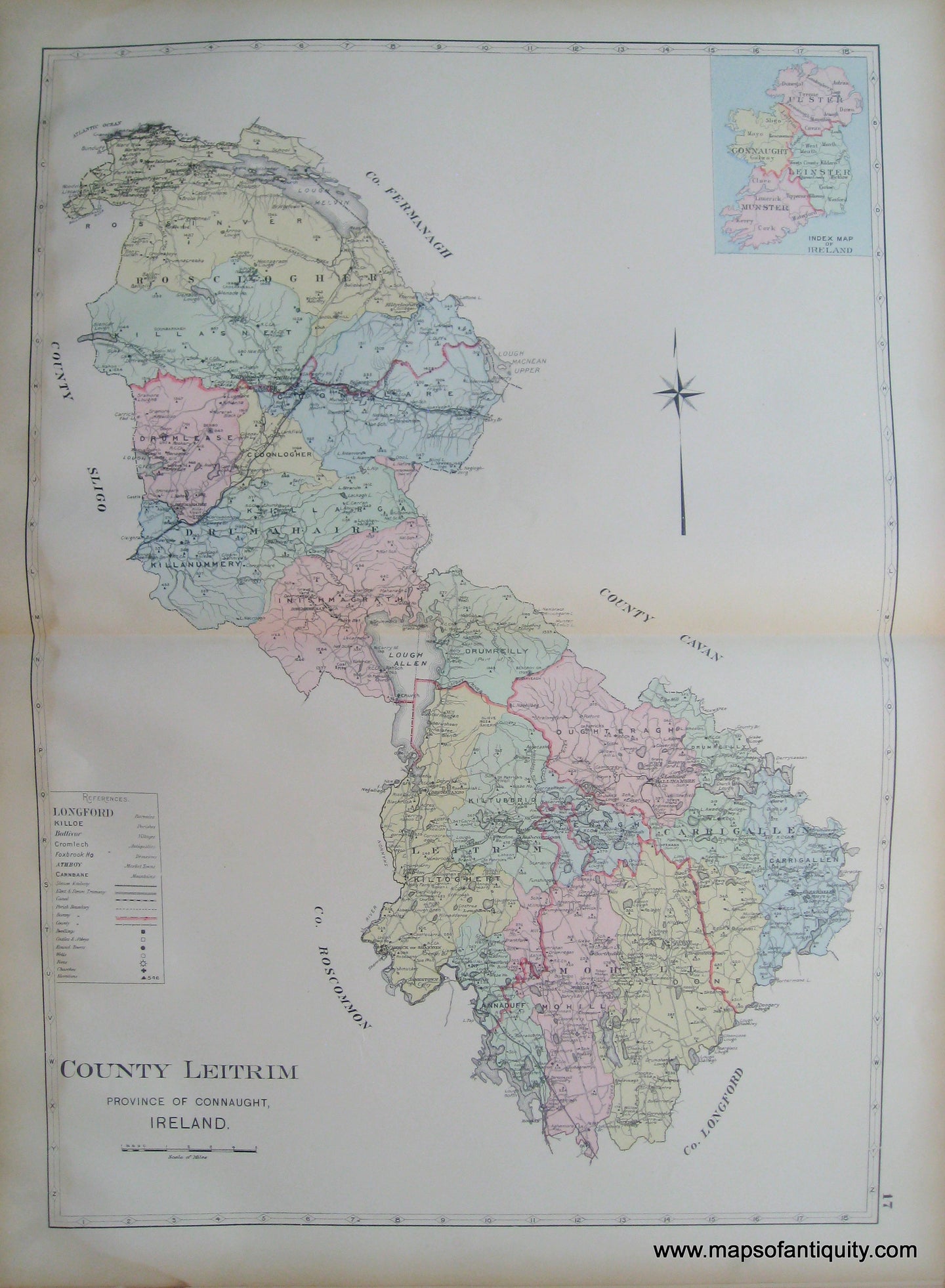 Antique-Map-County-Leitrim-Province-of-Connaught-Ireland.-Richards-1901-Maps-Of-Antiquity