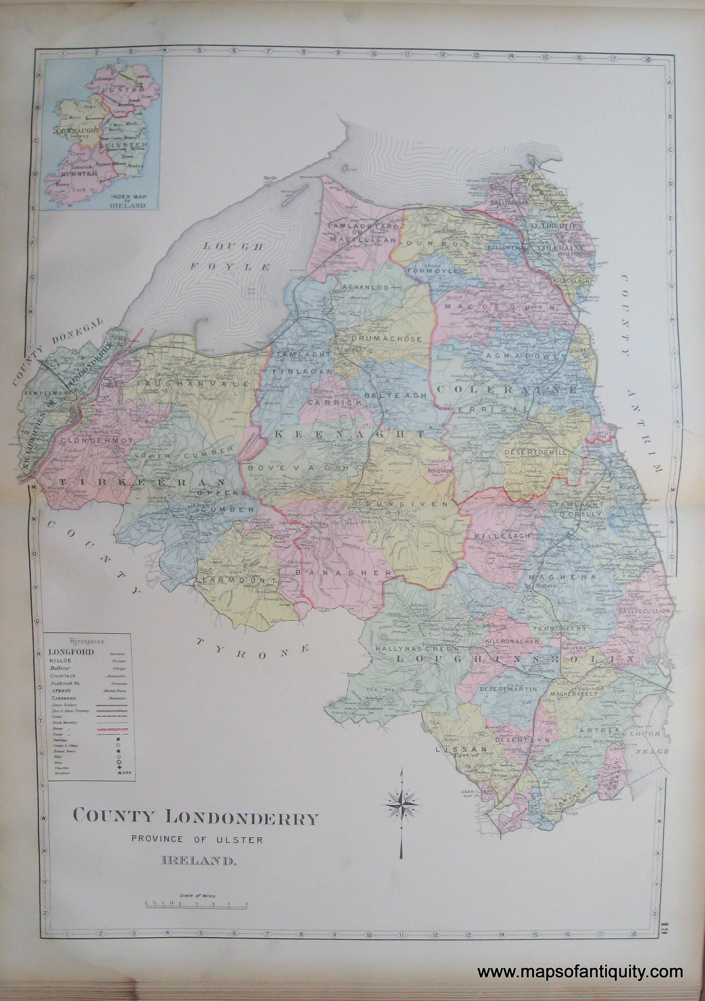 Antique-Map-County-Londonderry-Province-of-Ulster-Ireland.-Richards-1901-Maps-Of-Antiquity