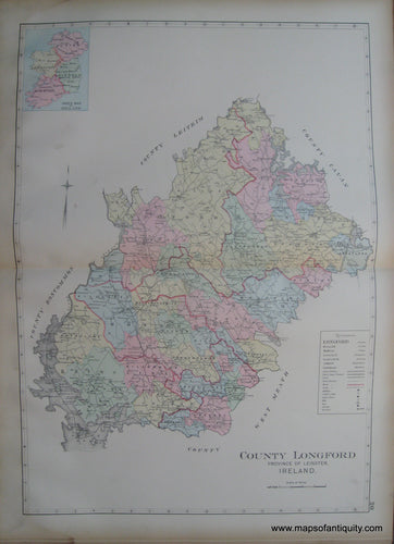 1901 - County Longford, Province of Leinster, Ireland. - Antique Map