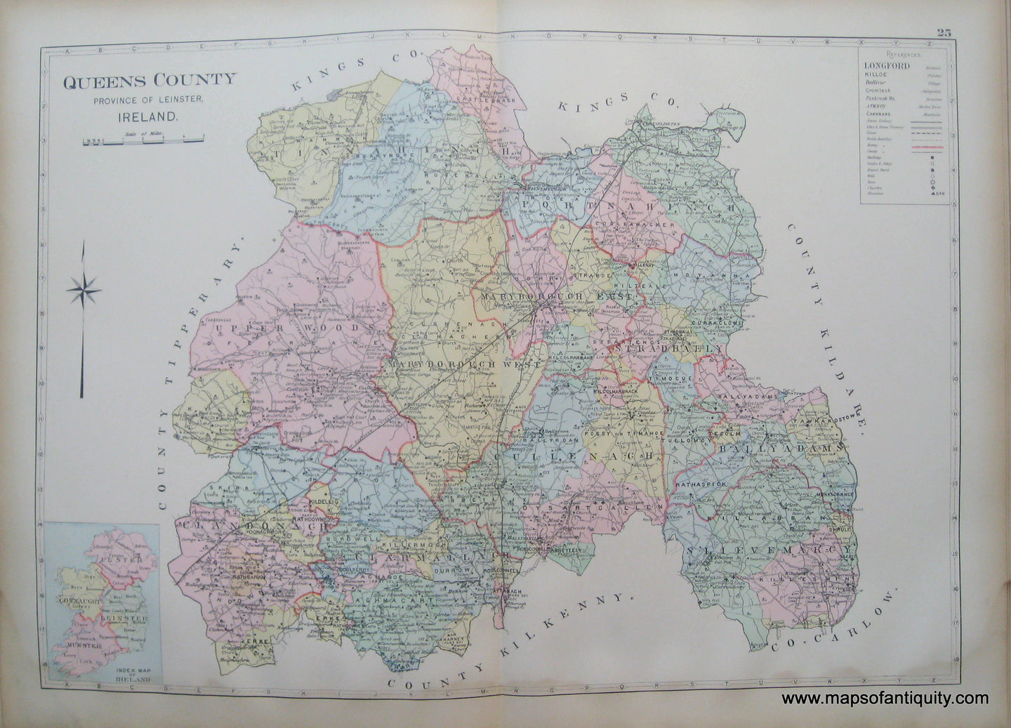 Antique-Map-Queen's-County-Province-of-Leinster-Ireland.-(County-Laois)-Richards-1901-Maps-Of-Antiquity