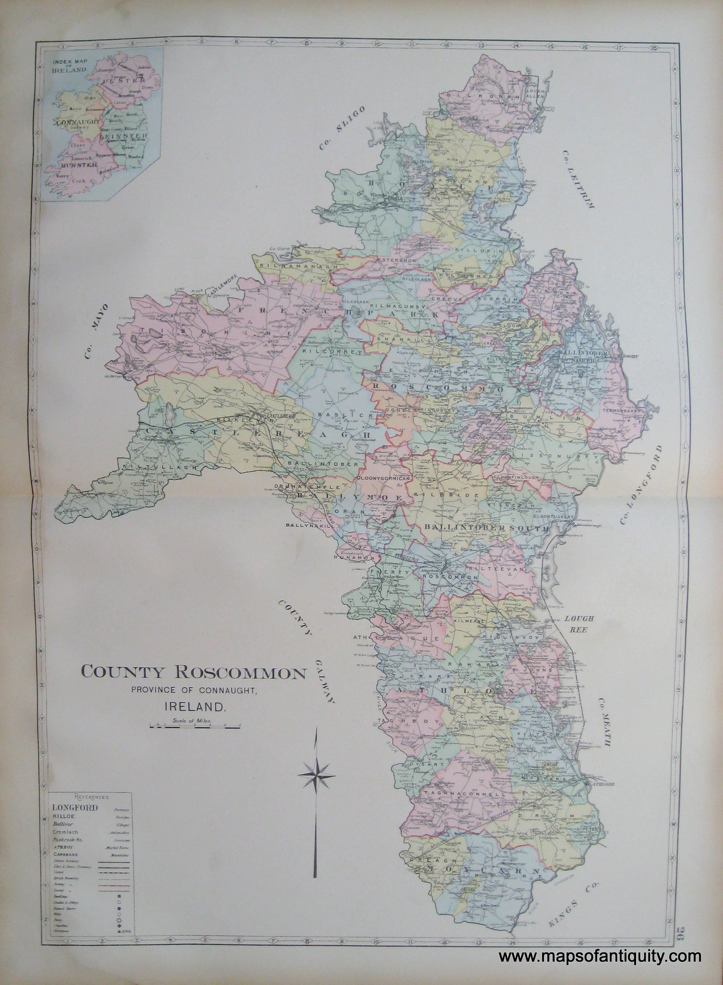 Antique-Map-County-Roscommon-Province-of-Connaught-Ireland.-Richards-1901-Maps-Of-Antiquity