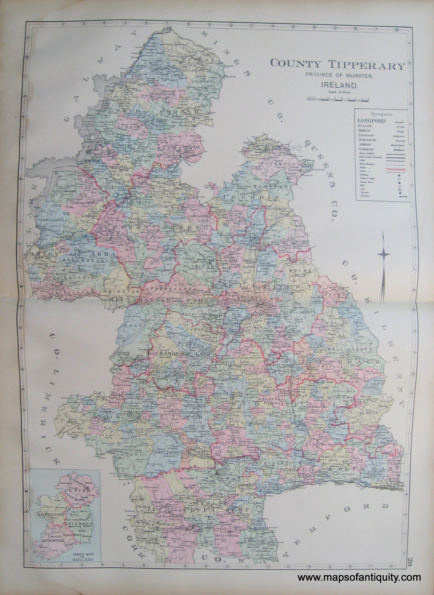Antique-Map-County-Tipperary-Province-of-Munster-Ireland.-Richards-1901-Maps-Of-Antiquity