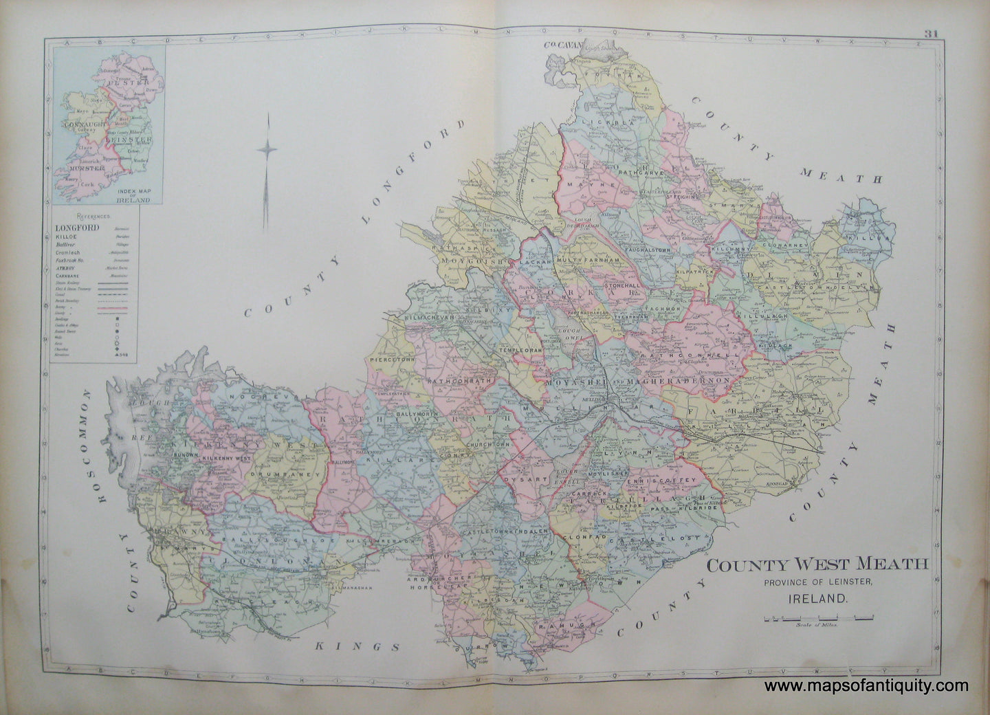 Antique-Map-County-West-Meath-Province-of-Leinster-Ireland.-Richards-1901-Maps-Of-Antiquity