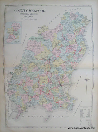 Antique-Map-County-Wexford-Province-of-Leinster-Ireland.-Richards-1901-Maps-Of-Antiquity