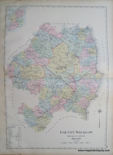 Antique-Map-County-Wicklow-Province-of-Leinster-Ireland.-Richards-1901-Maps-Of-Antiquity