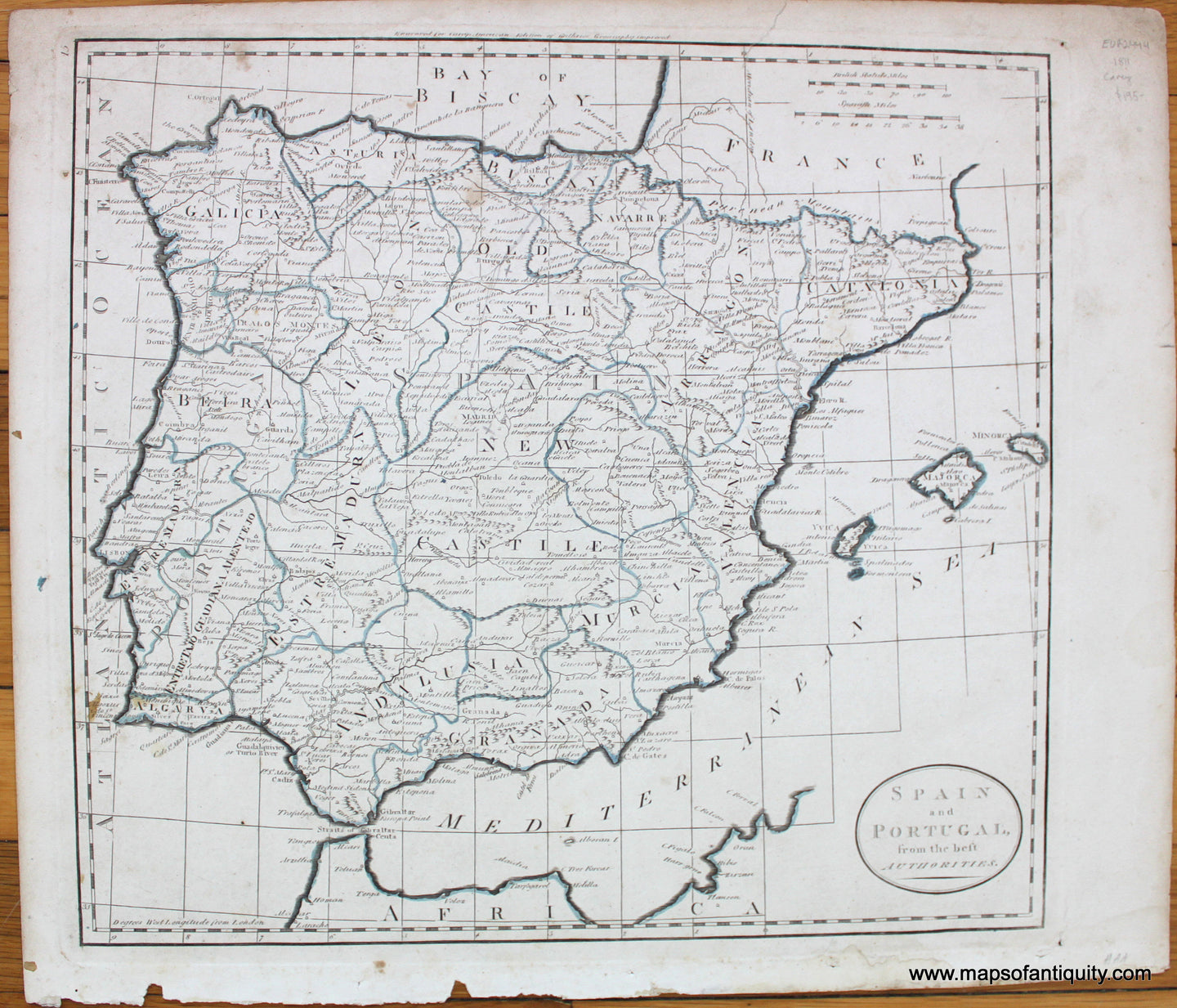 Antique-Map-Spain-Portugal-from-the-best-beft-Authorities-Mathew-Carey-1811-1810s-1800s-Early-19th-Century-Maps-of-Antiquity
