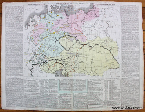 Antique-Hand-Colored-Map-Carte-de-L'Allemagne-Politique-Actuelle-a-partir-du-Congres-de-Vienne-ou-Confederation-Germanique;-renfermant-occasionellement-la-Confederation-Suisse-c.-German-Confederation-Congress-of-Vienna-1827-LeSage-Germany-1800s-19th-century-Maps-of-Antiquity