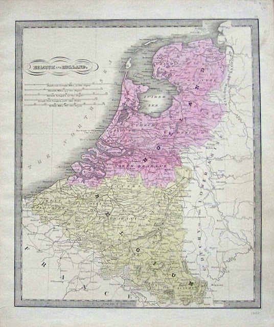 Antique-Hand-Colored-Map-Belgium-and-Holland.-Europe-Belgium-and-Holland-1842-Jeremiah-Greenleaf-Maps-Of-Antiquity